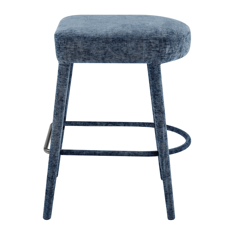 New Pacific Direct Rylee KD Chenille Backless Counter Stool in Blue (Set of 2)