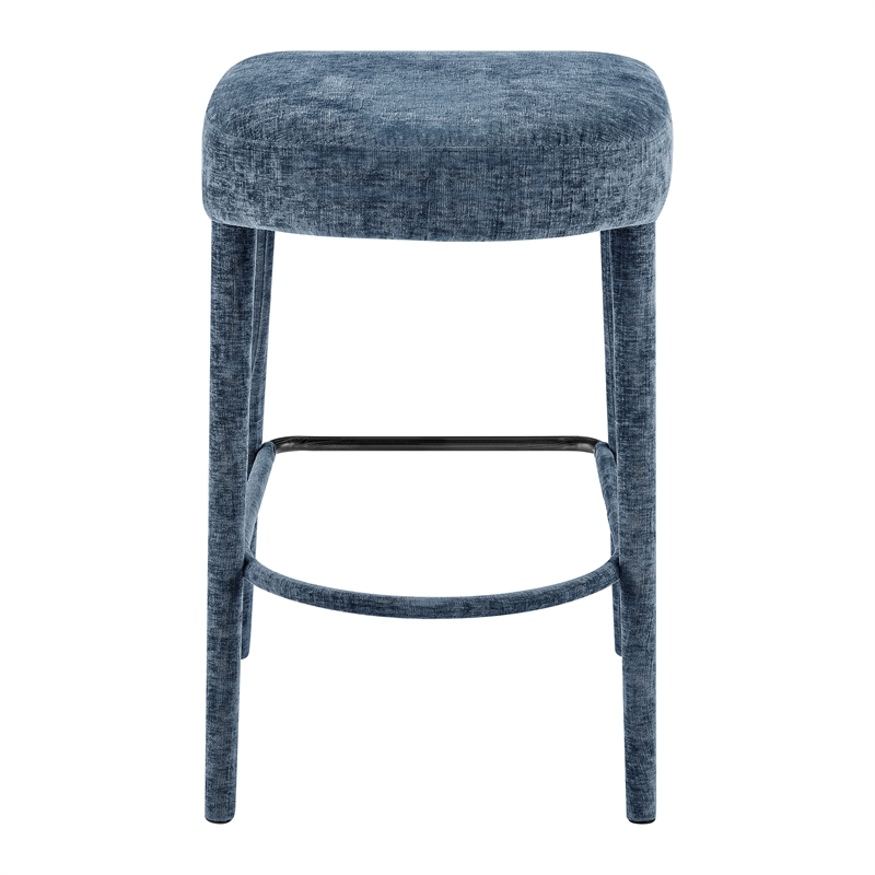 New Pacific Direct Rylee KD Chenille Backless Counter Stool in Blue (Set of 2)
