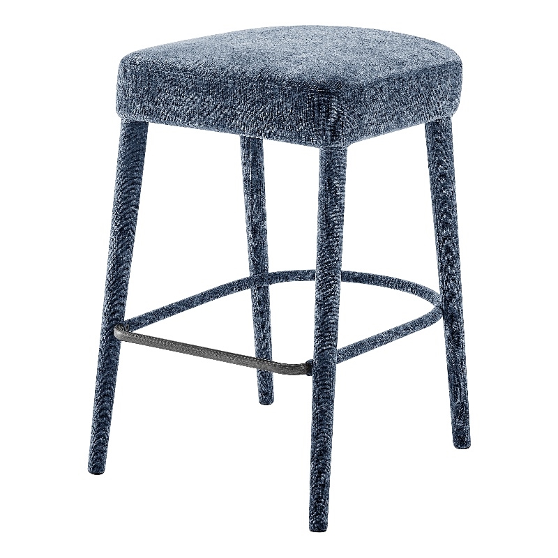 New Pacific Direct Rylee KD Chenille Backless Counter Stool in Blue (Set of 2)