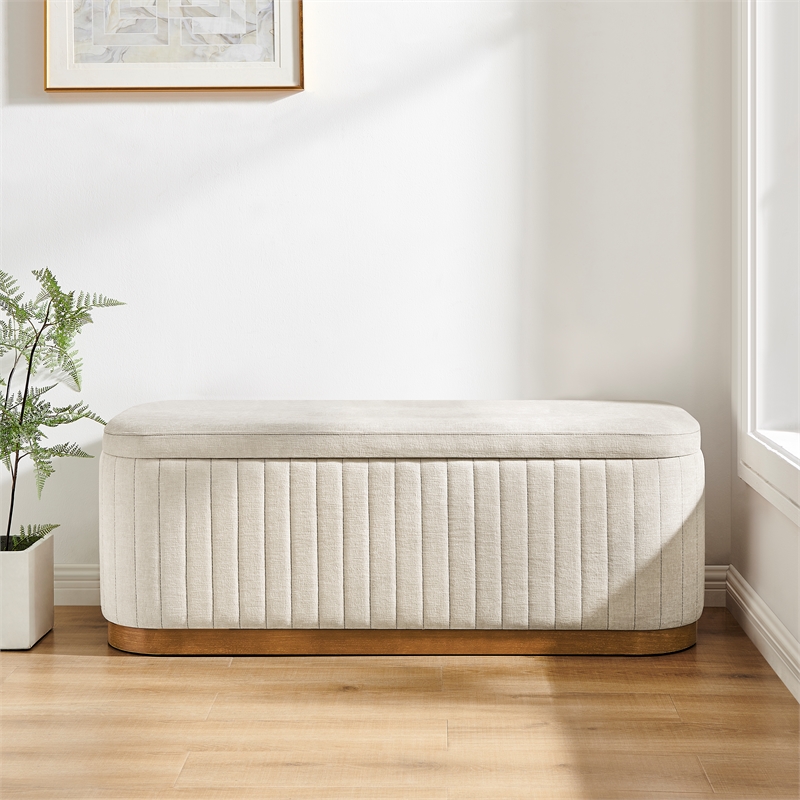 New Pacific Direct Clinton Chenille Storage Bench in Seneca Beige