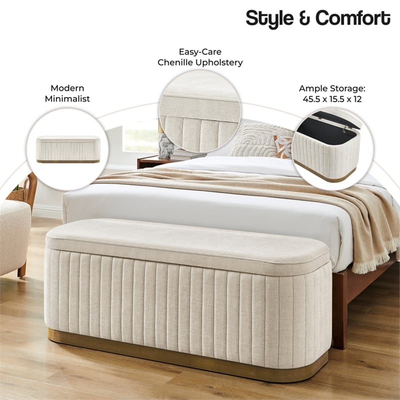 NPD Furniture Clinton Chenille Storage Bench in Seneca Beige