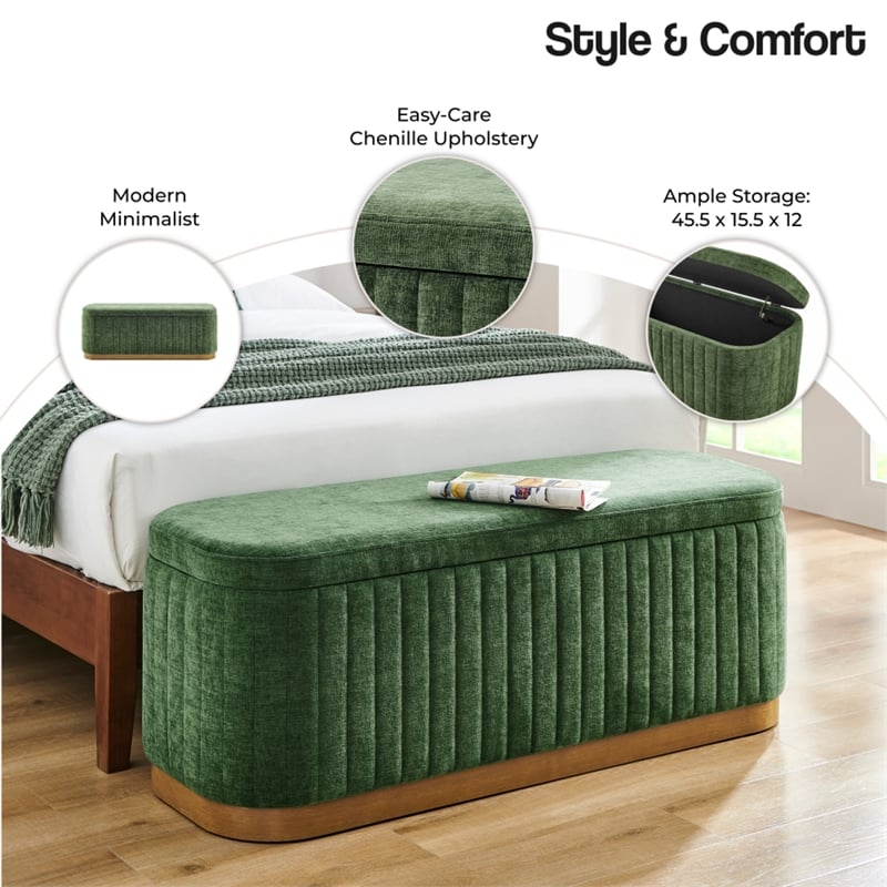 NPD Furniture Clinton Chenille Storage Bench in Seneca Green
