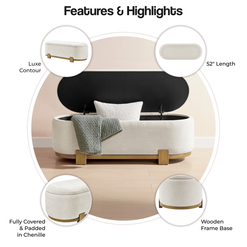 NPD Furniture Ayleen Chenille Storage Bench in Seneca Beige
