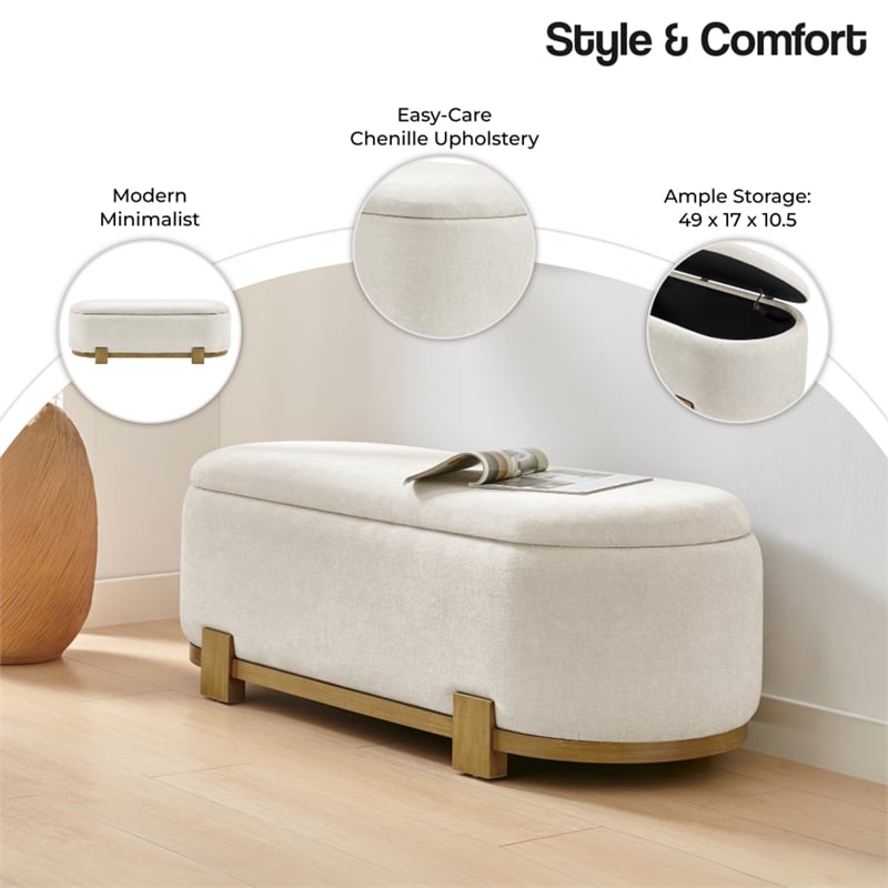 NPD Furniture Ayleen Chenille Storage Bench in Seneca Beige