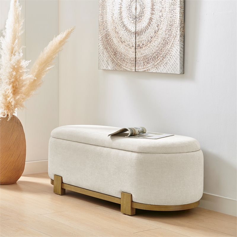 NPD Furniture Ayleen Chenille Storage Bench in Seneca Beige