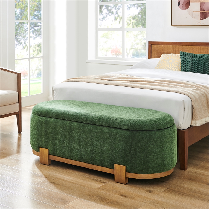 NPD Furniture Ayleen Chenille Storage Bench in Seneca Green