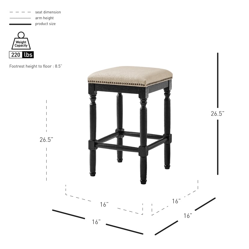 New Pacific Direct Ernie KD Linen Counter Stool Black Wood Legs (Set of 2)