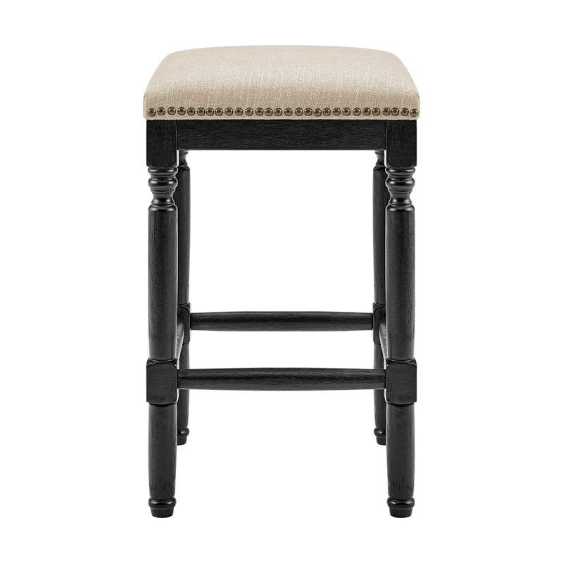 New Pacific Direct Ernie KD Linen Counter Stool Black Wood Legs (Set of 2)