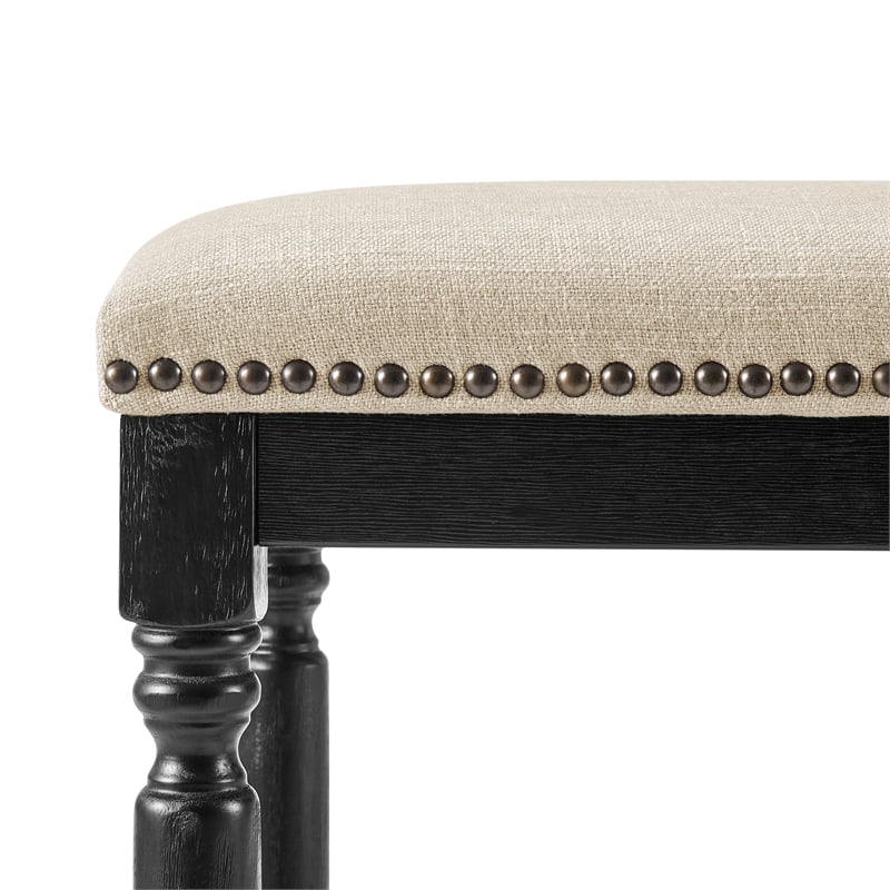 New Pacific Direct Ernie KD Linen Counter Stool Black Wood Legs (Set of 2)