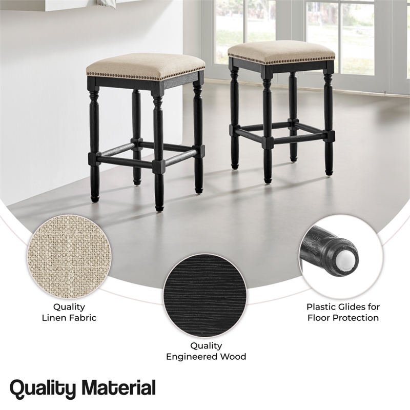 NPD Furniture Ernie KD Linen Counter Stool Black Wood Legs (Set of 2)