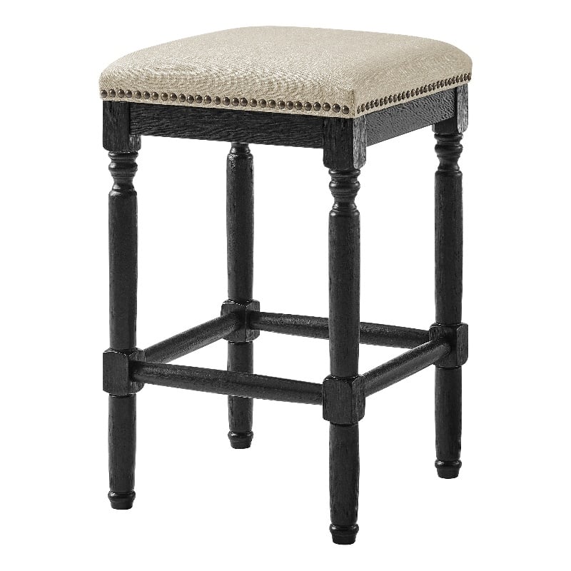 New Pacific Direct Ernie KD Linen Counter Stool Black Wood Legs (Set of 2)