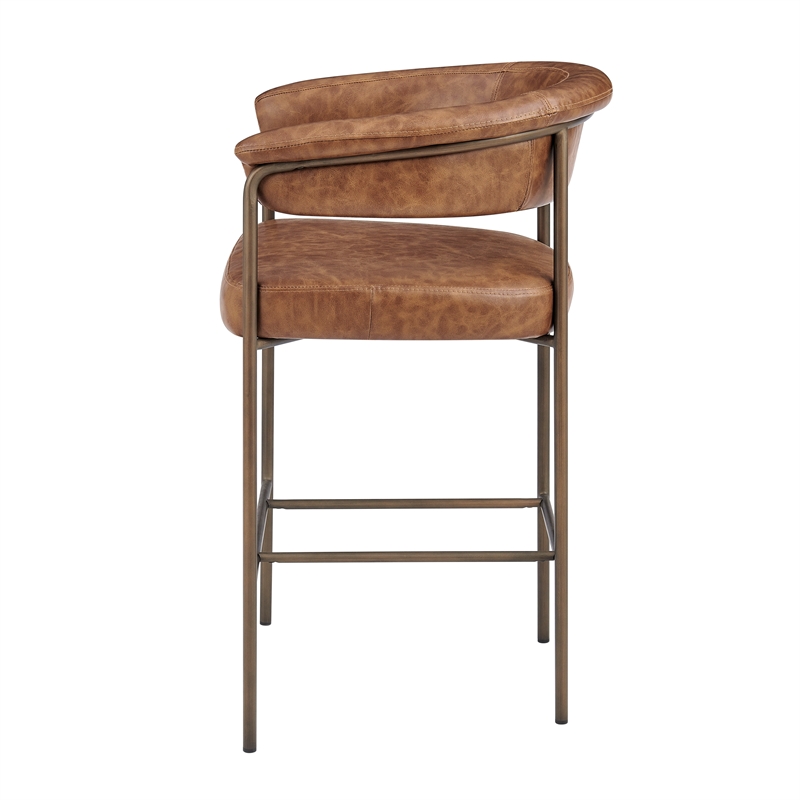 NPD Furniture Kaiden KD Faux Leather Counter Stool in Brown (Set of 2)