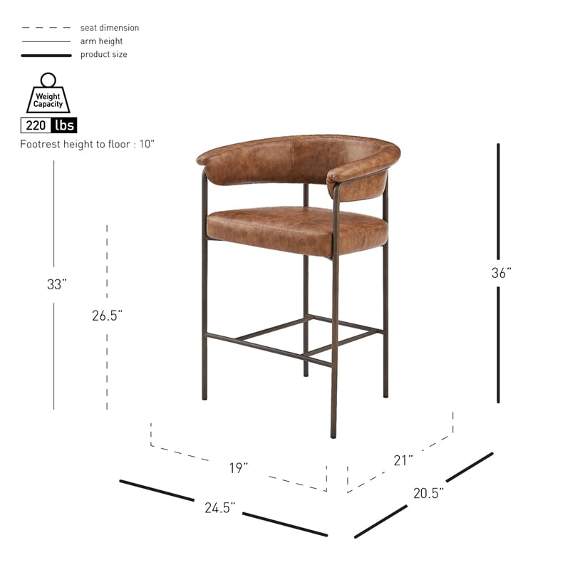 NPD Furniture Kaiden KD Faux Leather Counter Stool in Brown (Set of 2)