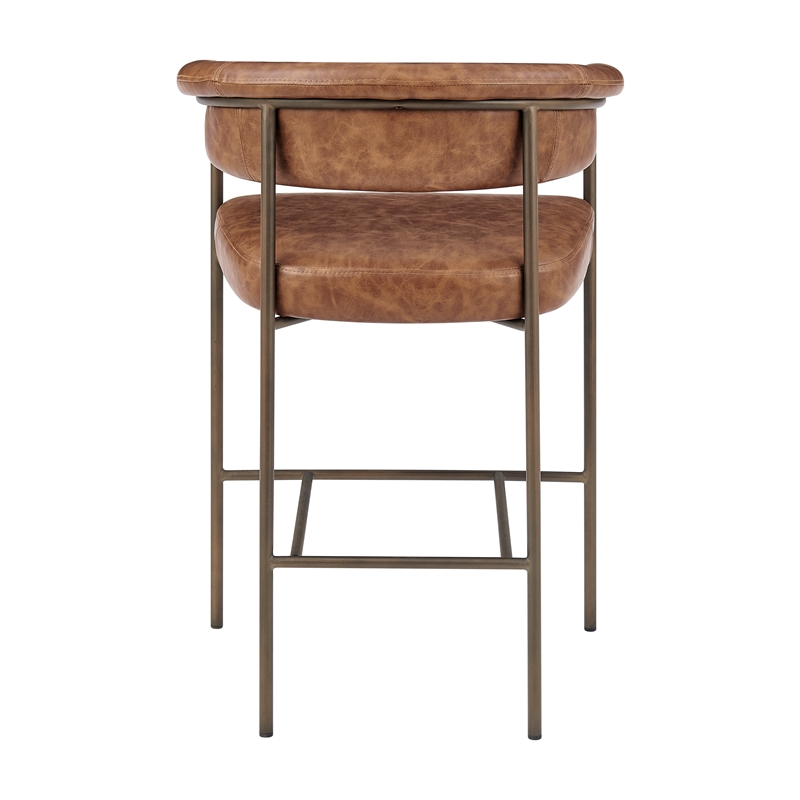 NPD Furniture Kaiden KD Faux Leather Counter Stool in Brown (Set of 2)