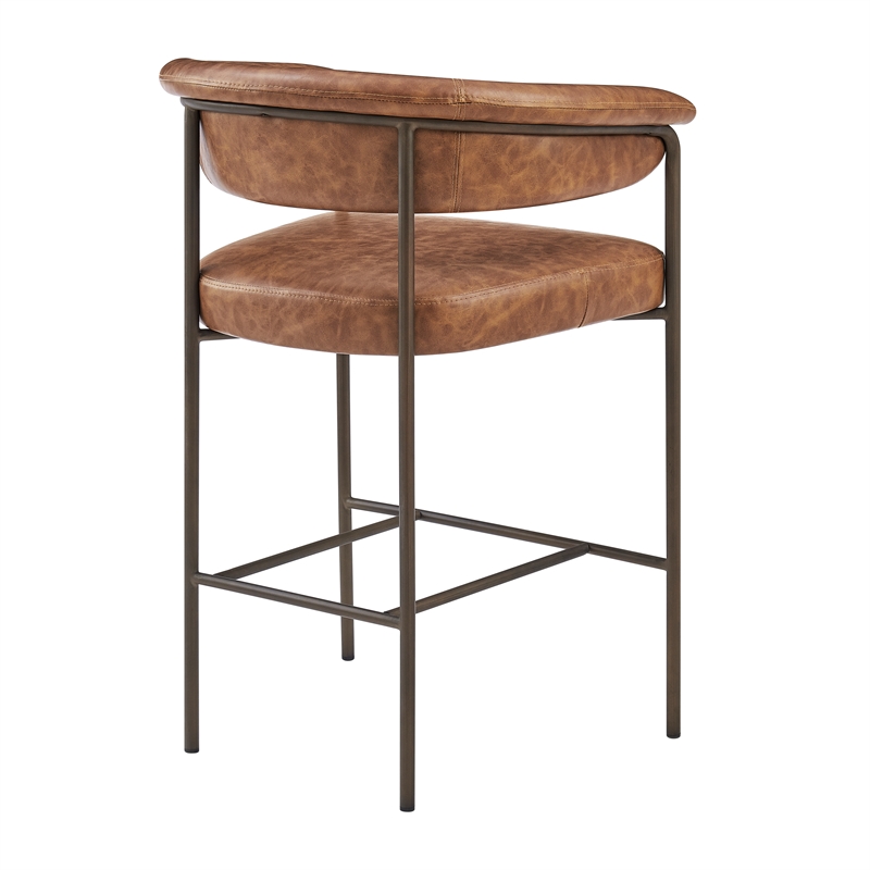 NPD Furniture Kaiden KD Faux Leather Counter Stool in Brown (Set of 2)