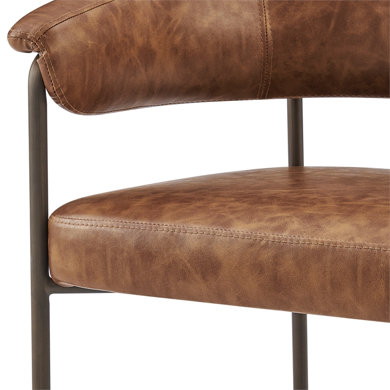NPD Furniture Kaiden KD Faux Leather Counter Stool in Brown (Set of 2)