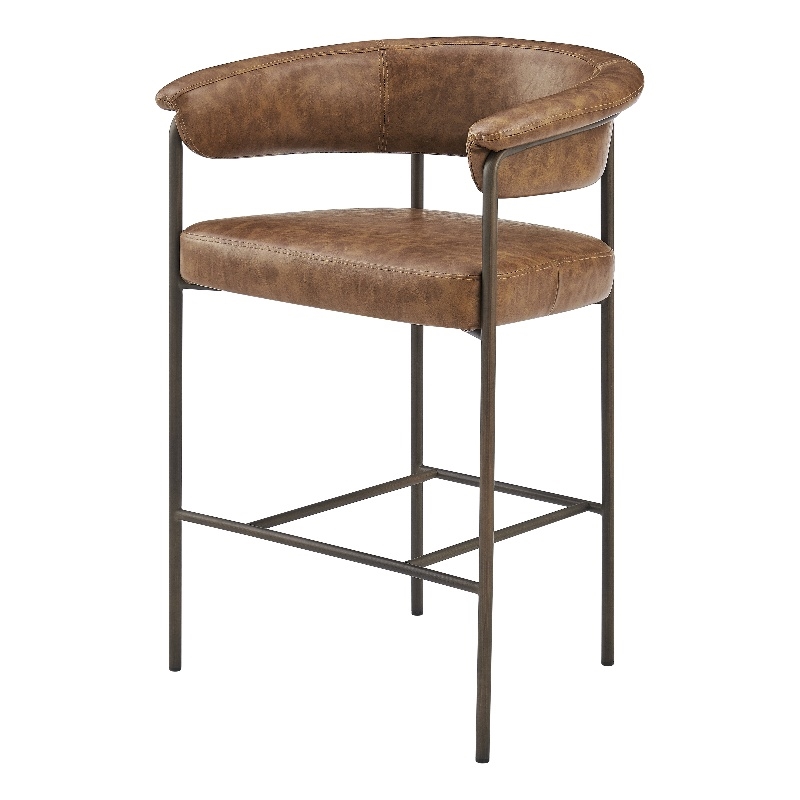 NPD Furniture Kaiden KD Faux Leather Counter Stool in Brown (Set of 2)