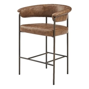 New Pacific Direct Kaiden KD Faux Leather Counter Stool in Brown (Set of 2)