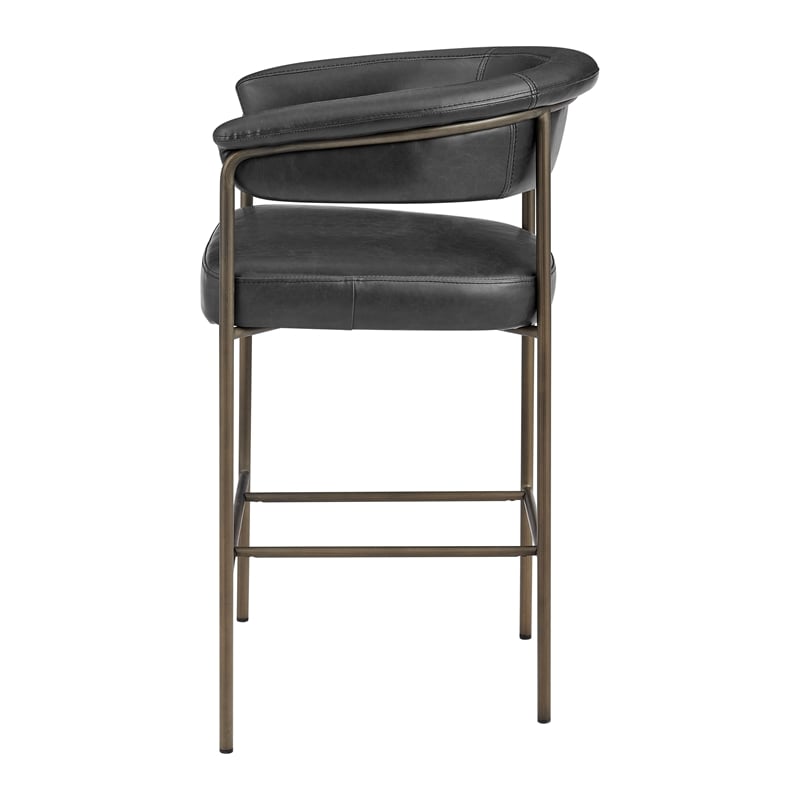 NPD Furniture Kaiden KD Faux Leather Counter Stool in Cano Black (Set of 2)