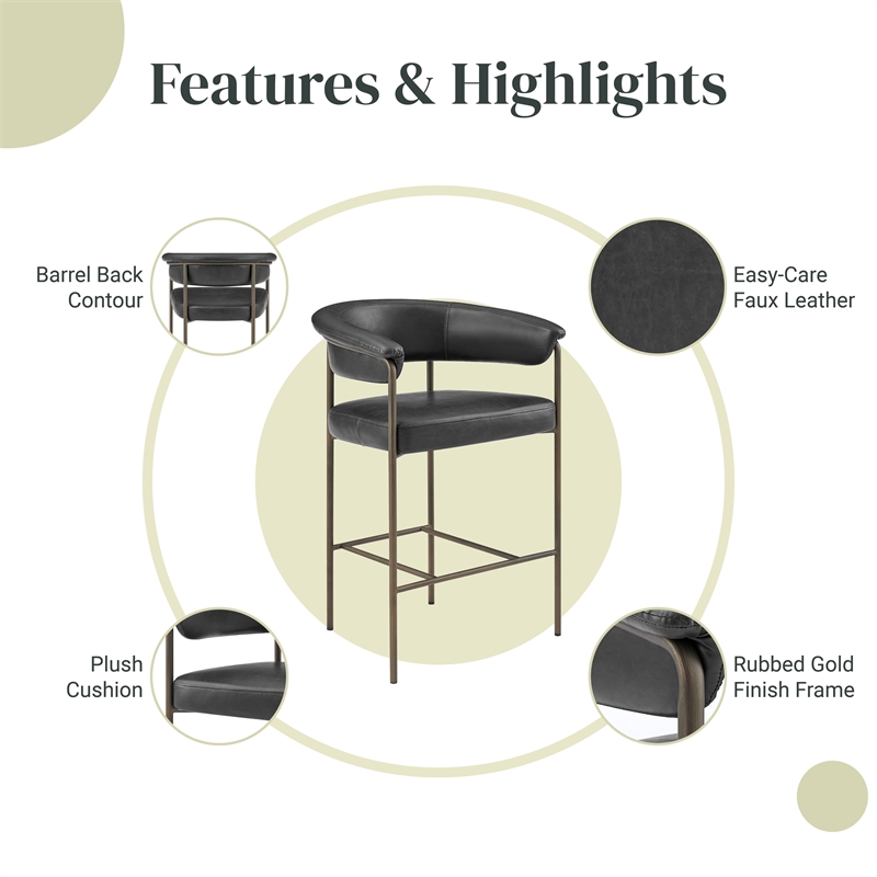 NPD Furniture Kaiden KD Faux Leather Counter Stool in Cano Black (Set of 2)