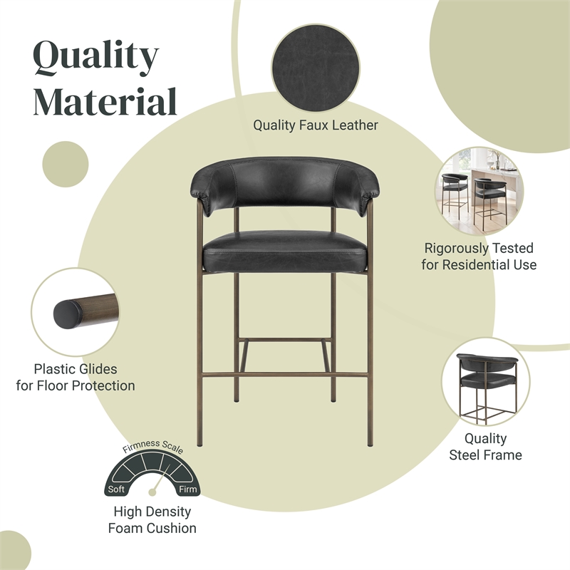 NPD Furniture Kaiden KD Faux Leather Counter Stool in Cano Black (Set of 2)