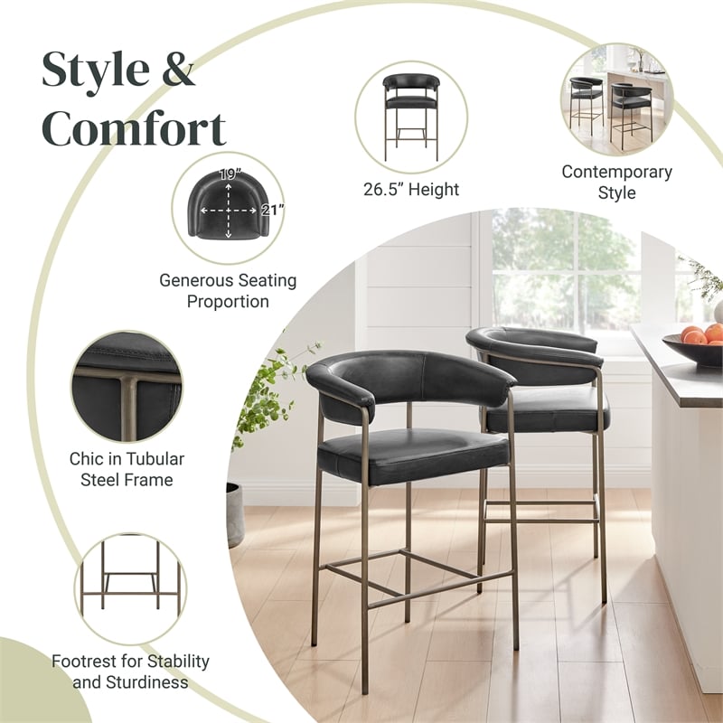 NPD Furniture Kaiden KD Faux Leather Counter Stool in Cano Black (Set of 2)
