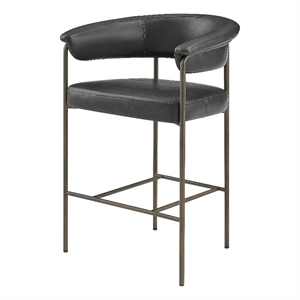 New Pacific Direct Kaiden KD Faux Leather Counter Stool in Cano Black (Set of 2)
