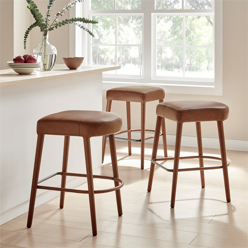 New Pacific Direct Rylee KD Faux Leather Backless Counter Stool (Set of 2)