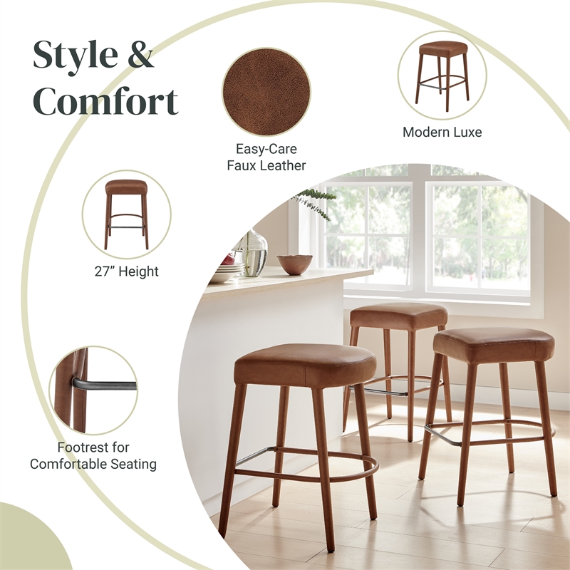 NPD Furniture Rylee KD Faux Leather Backless Counter Stool (Set of 2)