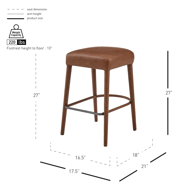 New Pacific Direct Rylee KD Faux Leather Backless Counter Stool (Set of 2)