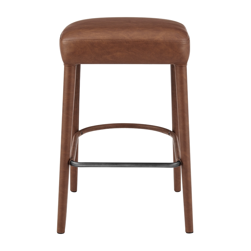 New Pacific Direct Rylee KD Faux Leather Backless Counter Stool (Set of 2)