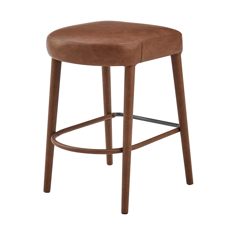 New Pacific Direct Rylee KD Faux Leather Backless Counter Stool (Set of 2)