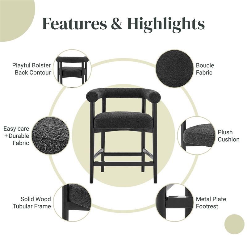 NPD Furniture Keanu Boucle Counter Stool Black Legs in Stanton Black