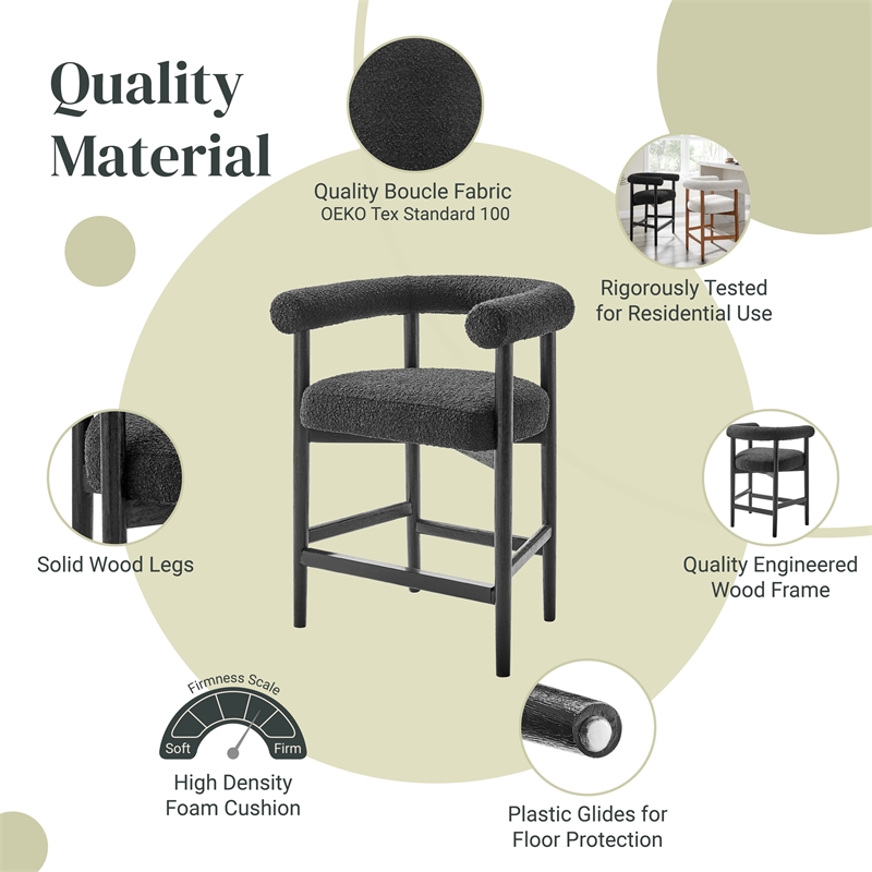NPD Furniture Keanu Boucle Counter Stool Black Legs in Stanton Black