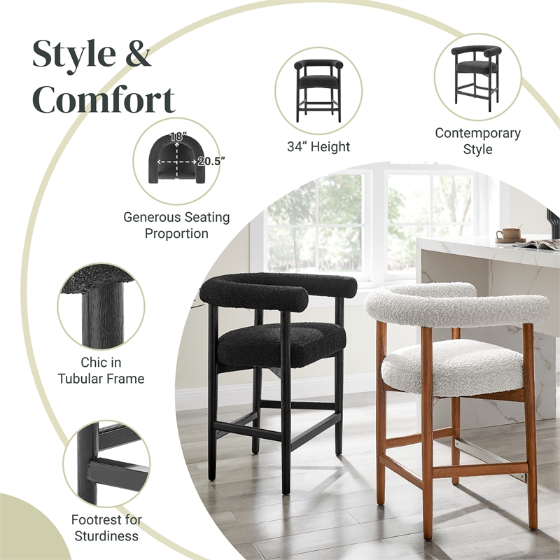 NPD Furniture Keanu Boucle Counter Stool Black Legs in Stanton Black