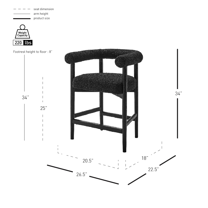 NPD Furniture Keanu Boucle Counter Stool Black Legs in Stanton Black