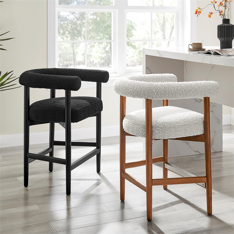 NPD Furniture Keanu Boucle Counter Stool Black Legs in Stanton Black