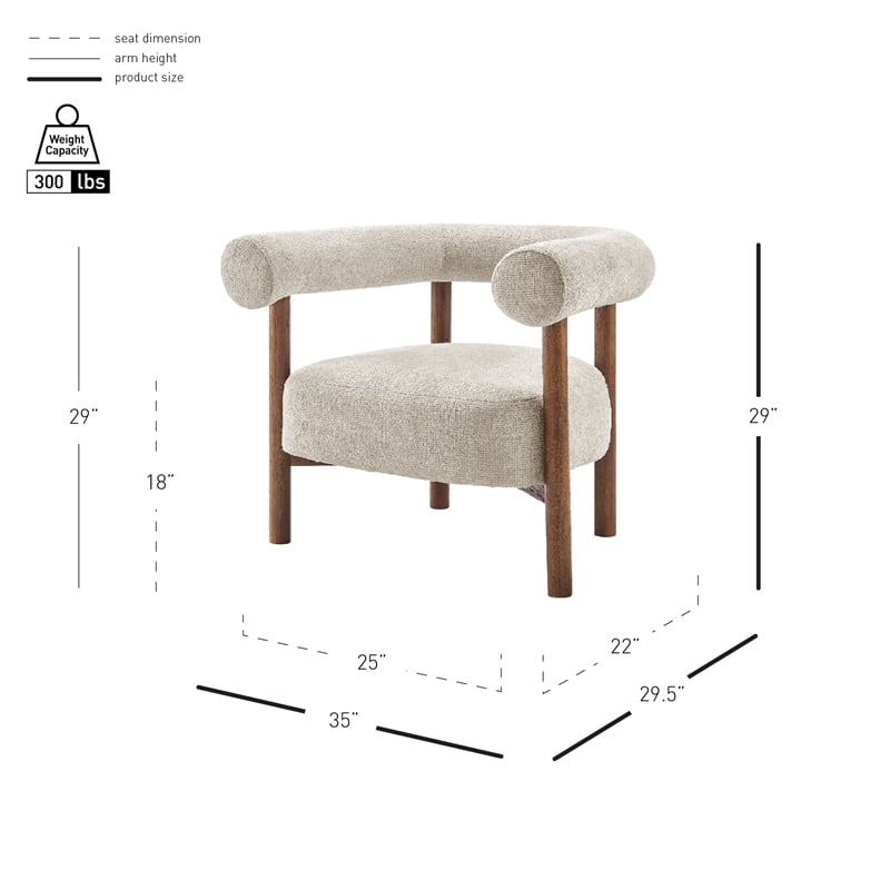 New Pacific Direct Vincent Chenille Accent Arm Chair Brown Legs in Cream