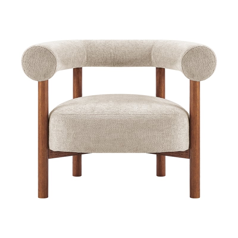 New Pacific Direct Vincent Chenille Accent Arm Chair Brown Legs in Cream