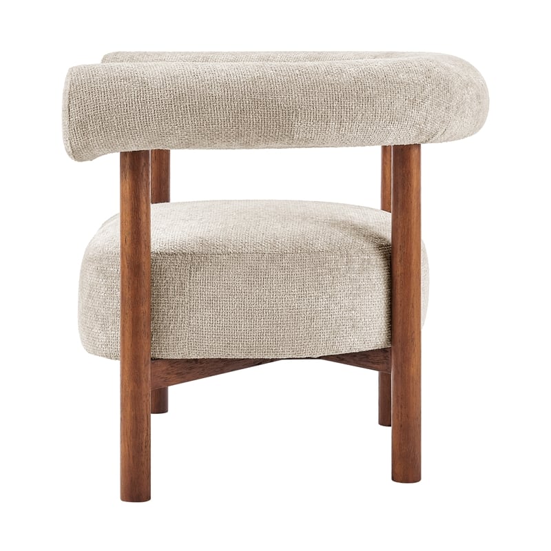 New Pacific Direct Vincent Chenille Accent Arm Chair Brown Legs in Cream