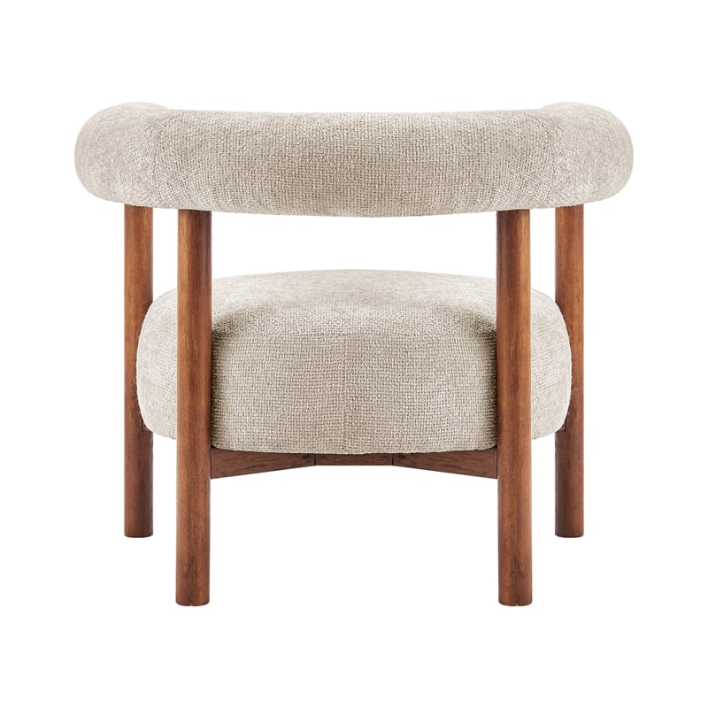 New Pacific Direct Vincent Chenille Accent Arm Chair Brown Legs in Cream