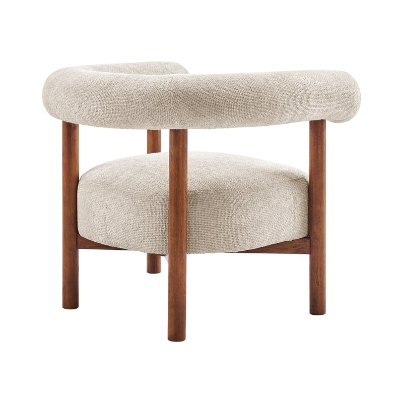 New Pacific Direct Vincent Chenille Accent Arm Chair Brown Legs in Cream