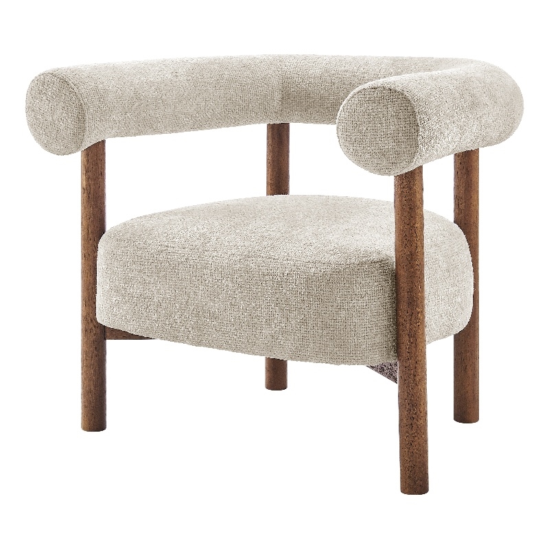 New Pacific Direct Vincent Chenille Accent Arm Chair Brown Legs in Cream