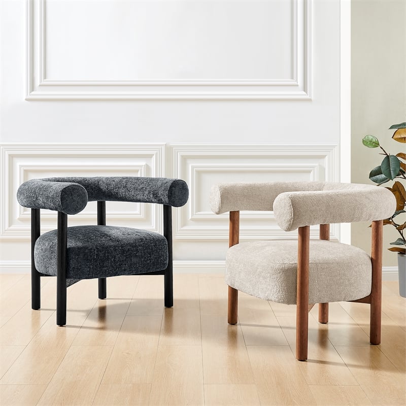 New Pacific Direct Vincent Chenille Accent Arm Chair Black Legs in Charcoal