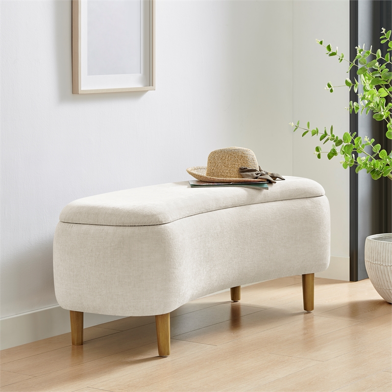 New Pacific Direct Leony Chenille Storage Bench in Seneca Beige