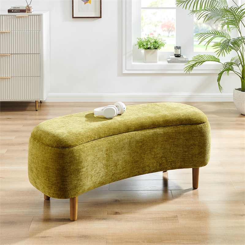 New Pacific Direct Leony Chenille Storage Bench in Seneca Olive