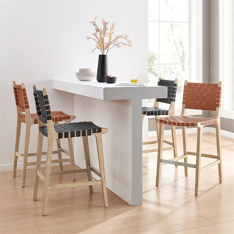 New Pacific Direct Marco Faux Leather Counter Stool Drift Wood Frame in Black