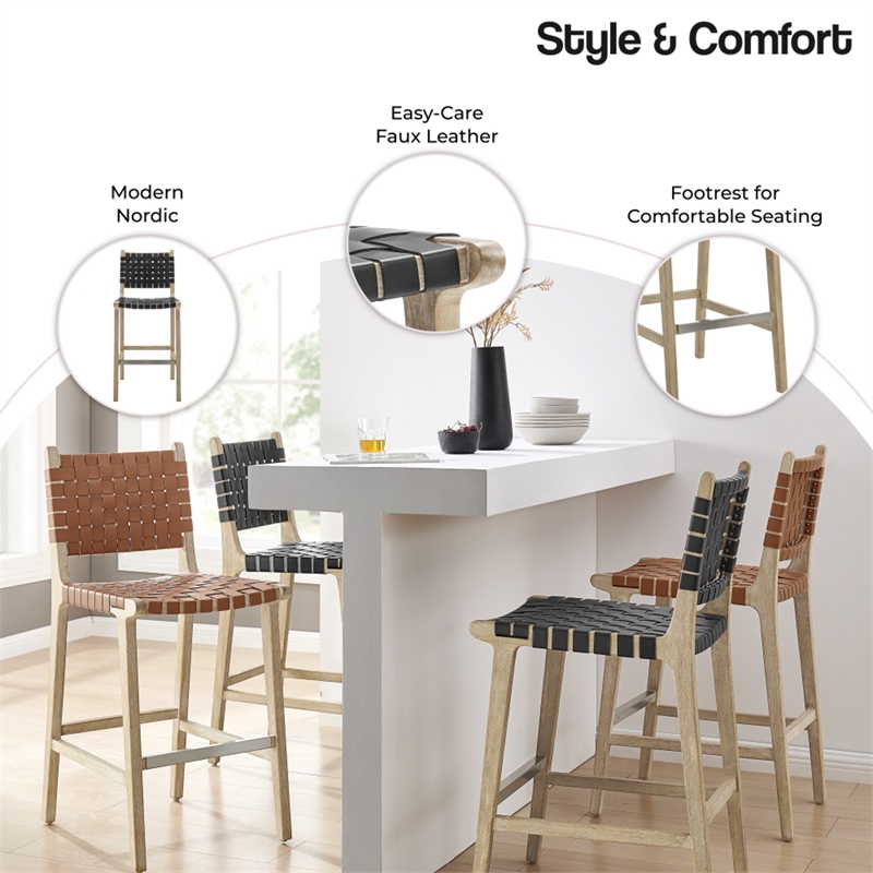 NPD Furniture Marco Faux Leather Counter Stool Drift Wood Frame in Black