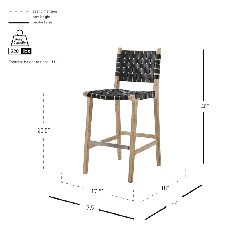 New Pacific Direct Marco Faux Leather Counter Stool Drift Wood Frame in Black