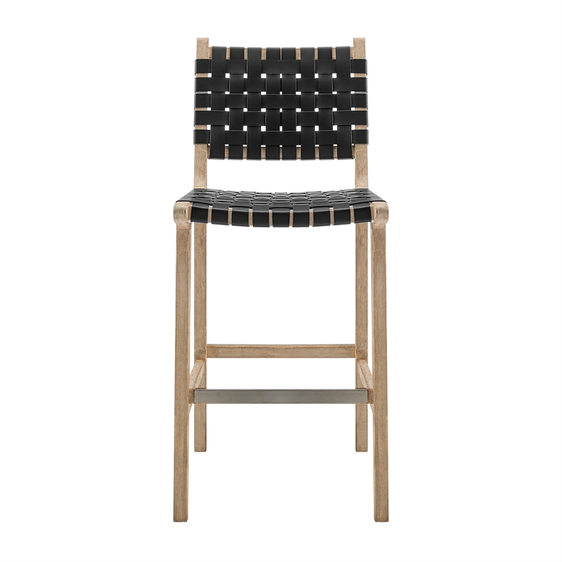 New Pacific Direct Marco Faux Leather Counter Stool Drift Wood Frame in Black